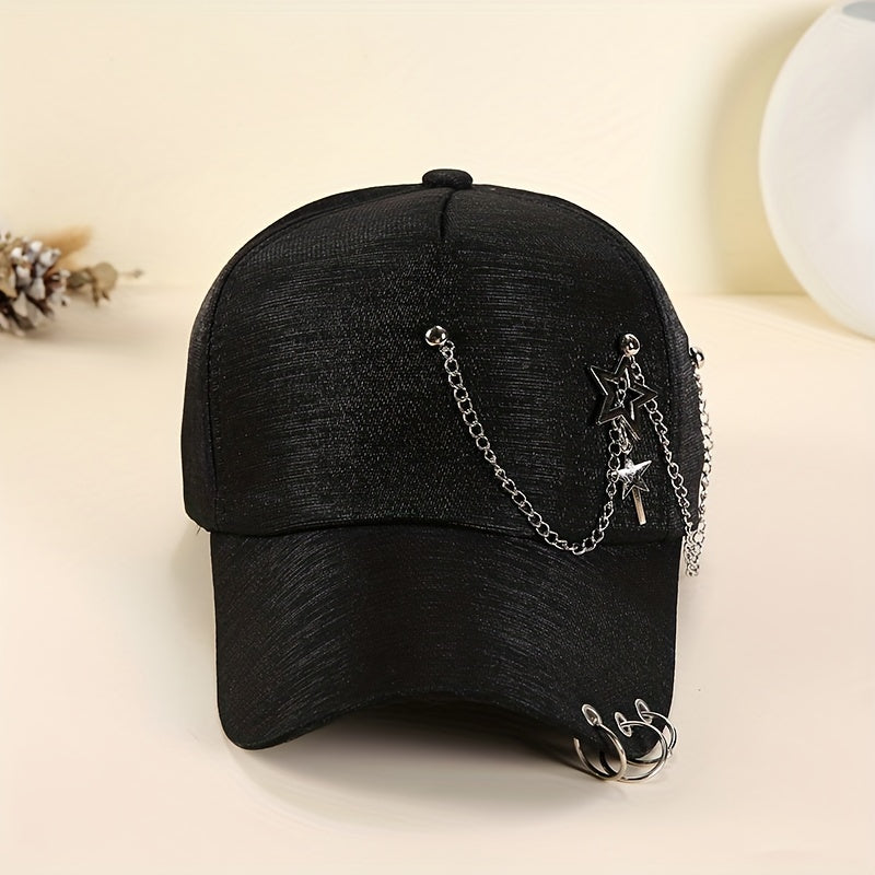 Star Chain Tassel Baseball Cap Solid Hip Hop Dad Hats & Pink