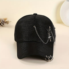 Star Chain Tassel Baseball Cap Solid Hip Hop Dad Hats & Pink