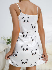 Panda Print Nightdress Crew Neck Sleep Dress Women's Sleepwear