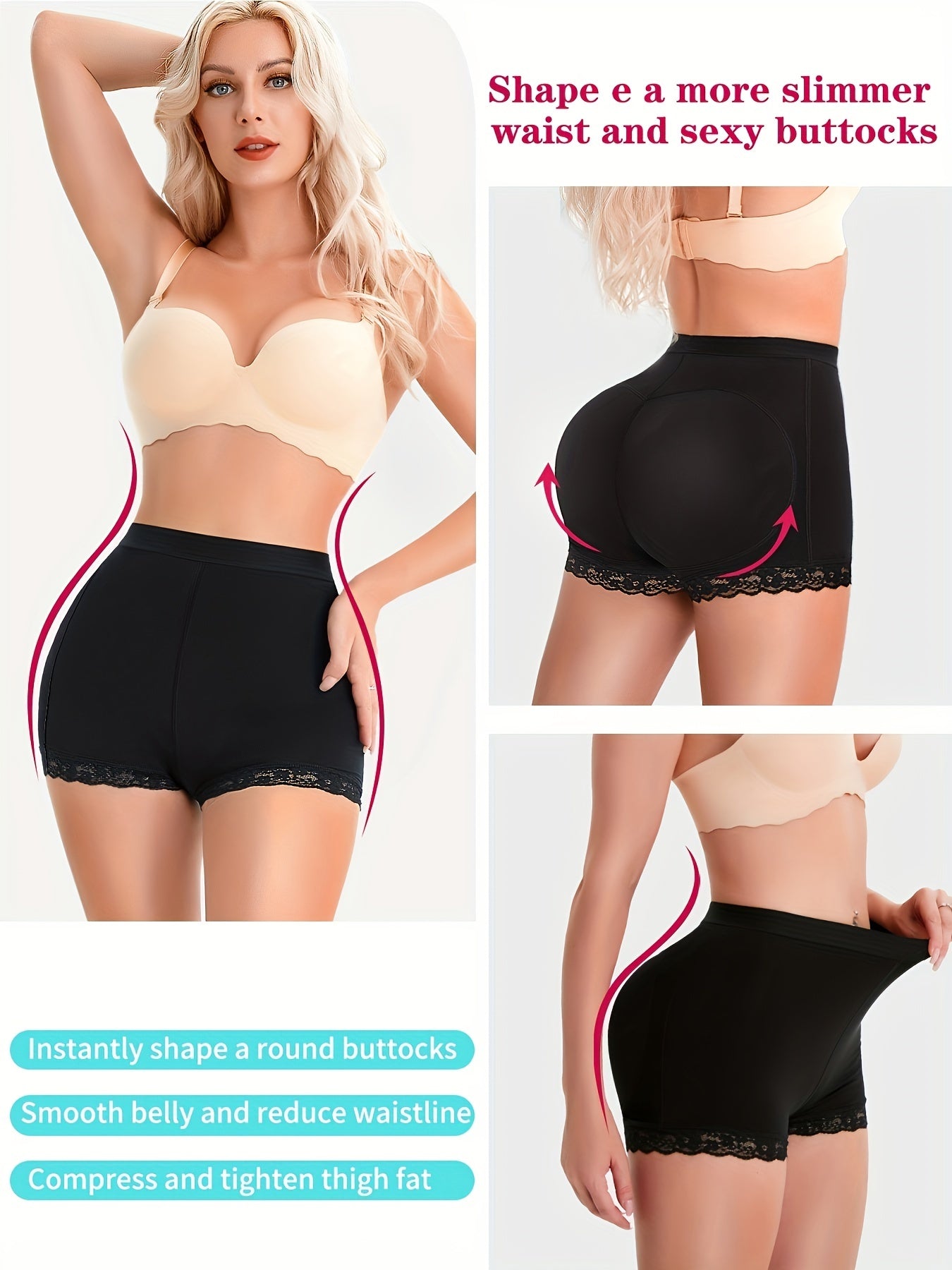 Lace Trim Shaping Panties Tummy Control Butt Lifting Women's Underwear