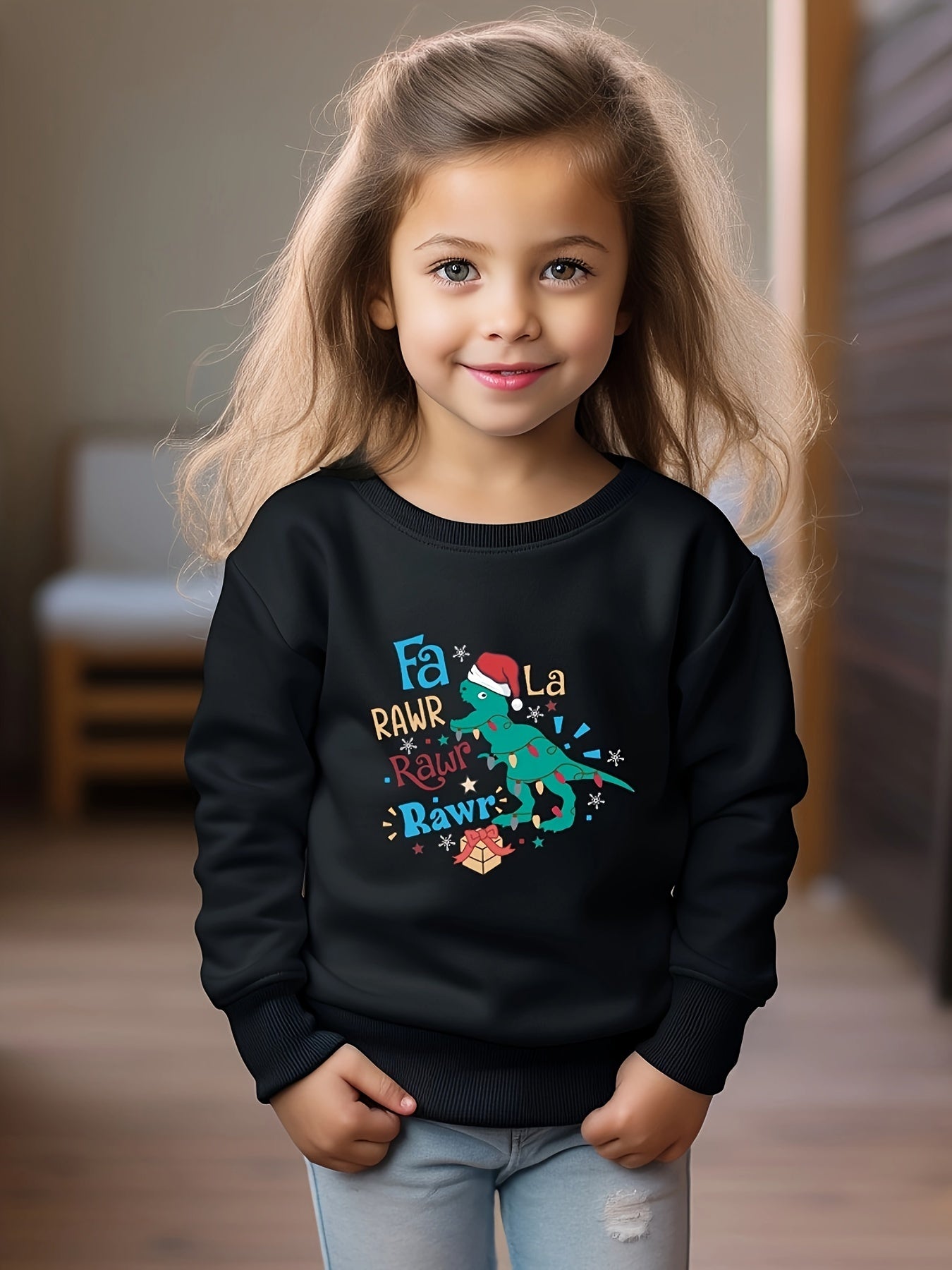 Christmas Dinosaur Pattern Sweatshirt for Toddlers
