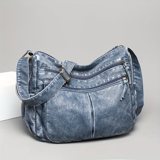 Retro Crossbody Bag Pockets Shoulder Bag Washed Leather Purse For Women