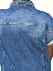 Raw Trim Denim Jackets Short Sleeves Ripped Holes Lapel Versatile Denim Coats