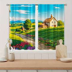 2pcs Flowers Blooming Scenery Curtains Tapestries Outdoor Decor