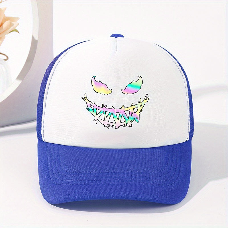 Summer Outdoor Sunshade Mesh Baseball Cap with Ghost Face Print