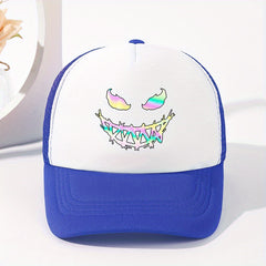Summer Outdoor Sunshade Mesh Baseball Cap with Ghost Face Print