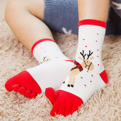 5 Pairs Kids Red Elk Five Toe Socks for Christmas
