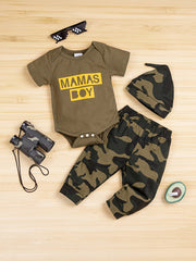 Baby Boys Casual MAMA S BOY Romper & Camouflage Pants Set