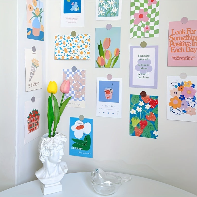 Floral Postcards Nordic Style Decorations - 48 Round Dot Stickers Included