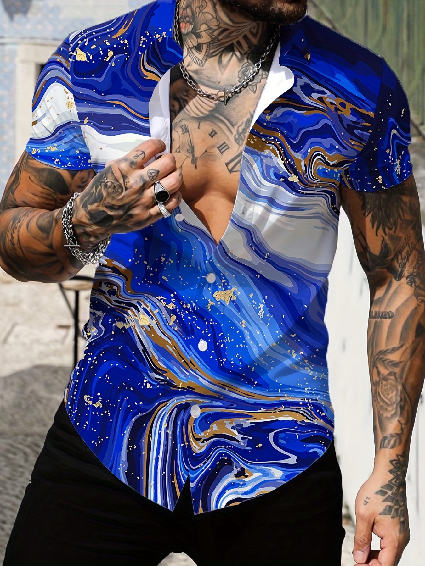 Abstract Print Men's Casual Short Sleeve Shirt for Summer Vacation