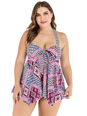 Geometric Print Tankini Set with Bow Front