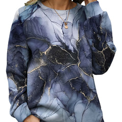 Marble Print Crew Neck Sweatshirt Women's Clothing