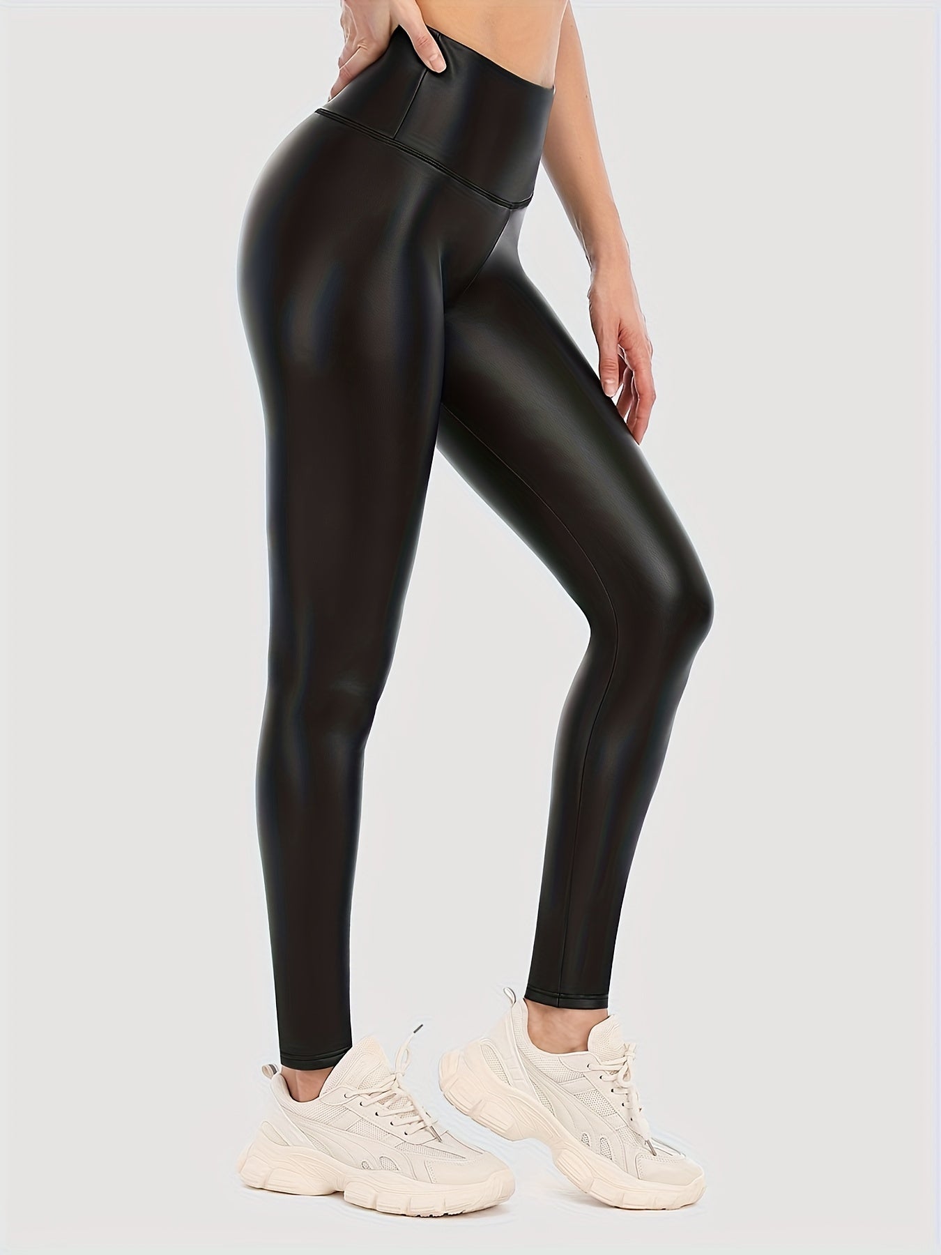 PU Leather Yoga Pants Fleece Lined Stretch Leggings