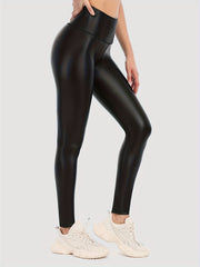 PU Leather Yoga Pants Fleece Lined Stretch Leggings