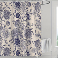 Waterproof Floral Shower Curtain w/ 12 Hooks Bathroom Decor