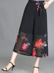 Floral Pattern Chiffon Wide Leg Pants for Women