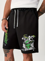 Alien Comfy Drawstring Shorts Men's Casual Solid Stretch Elastic Waist Shorts