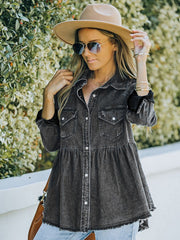 Women's Ruffled Hem Denim Jacket