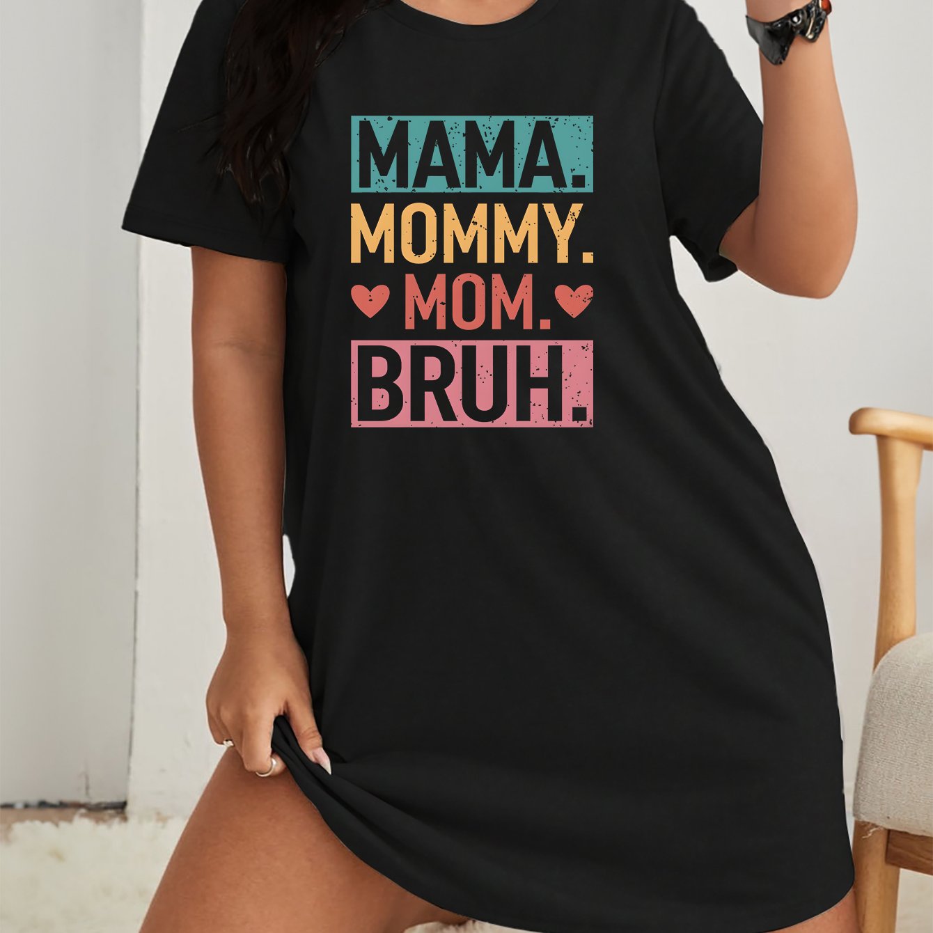 Casual Lounge Dress Women's Plus Short Sleeve Nightdress