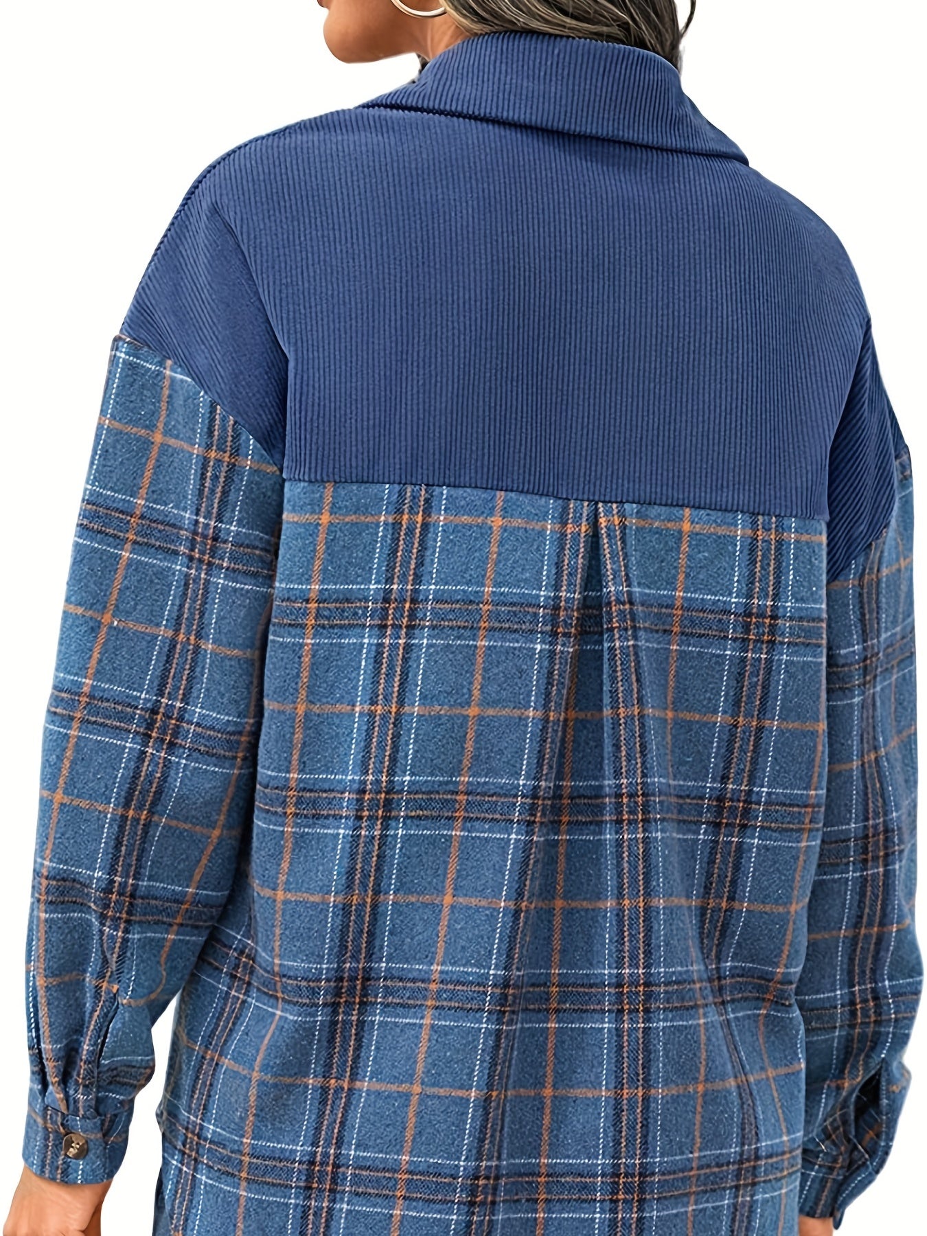 Plaid Print Splicing Jacket Long Sleeve Button Front Outerwear