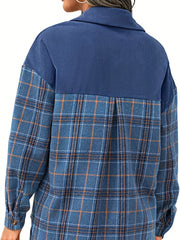 Plaid Print Splicing Jacket Long Sleeve Button Front Outerwear