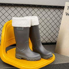 Women's Plush Knee High Rain Boots Warm Waterproof Shoes