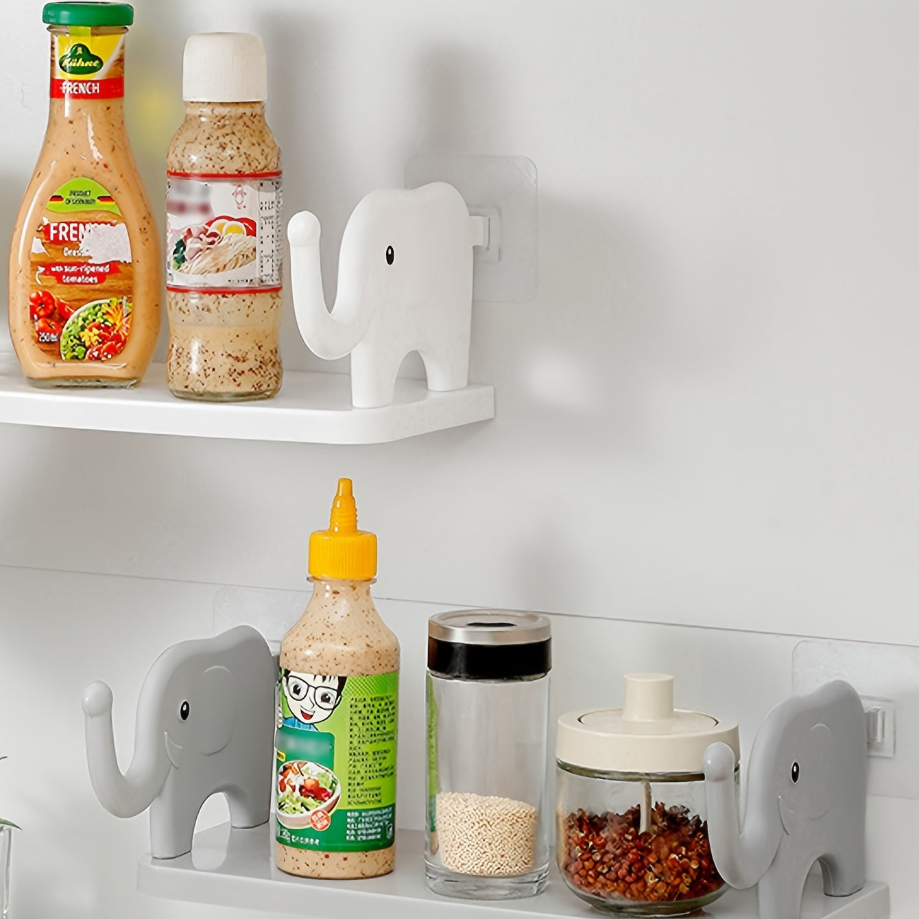 Gray Elephant Ornament Shelf Without Punching Bathroom Storage Shelf