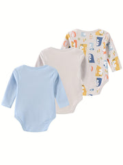 3 Pcs Baby Boys Bodysuits Long Sleeve Cotton 0-12M Jumpsuits