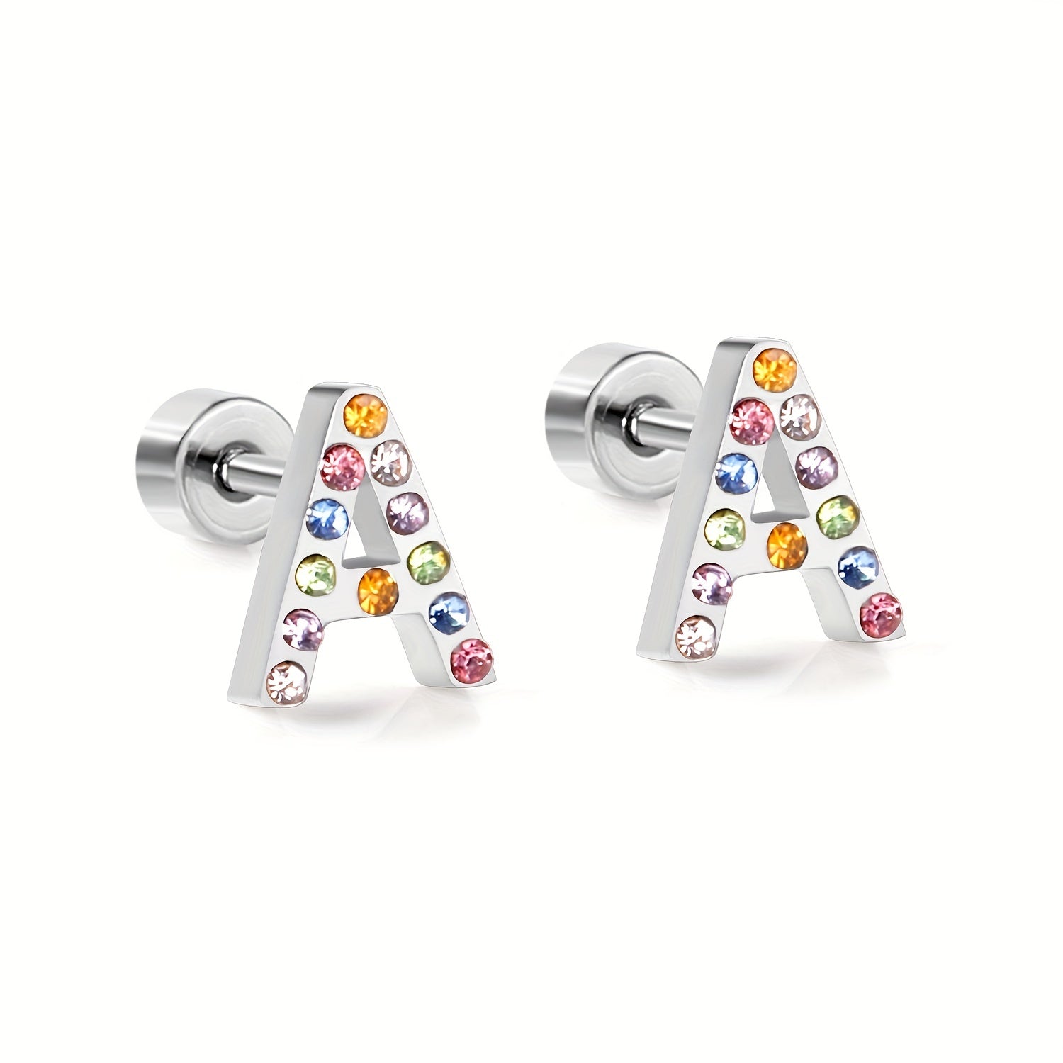 Colorful Rhinestone Letter Stud Earrings Initial A Minimalist Jewelry Gift