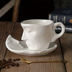 Unique Face Shaped Water Cup With Saucer Creative Coffee Cup Set