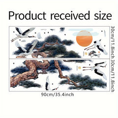 Chinese Style Ink Pine And Crane Painting Wall Stickers Bedroom Decoration