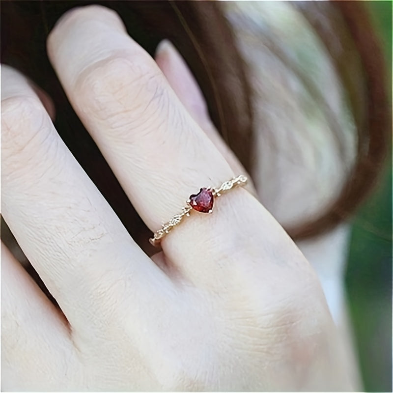 Heart Shaped Ruby Decor Ring for Girls