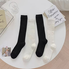 Textured Knitted Solid Long Tube Pile Socks for Women