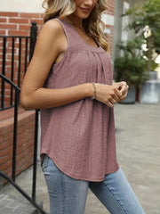 Eyelet Tank Top Square Neck Sleeveless Summer Top