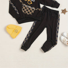 Boy's 2pc Crossbody Bag Print Sweatshirt & Sweatpants Set for Spring Fall