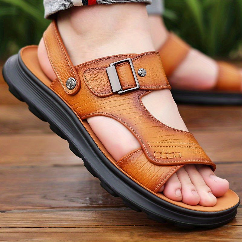 Men's Solid Open Toe Slip On Sandals Outdoor Soft Sole Beach Sandals