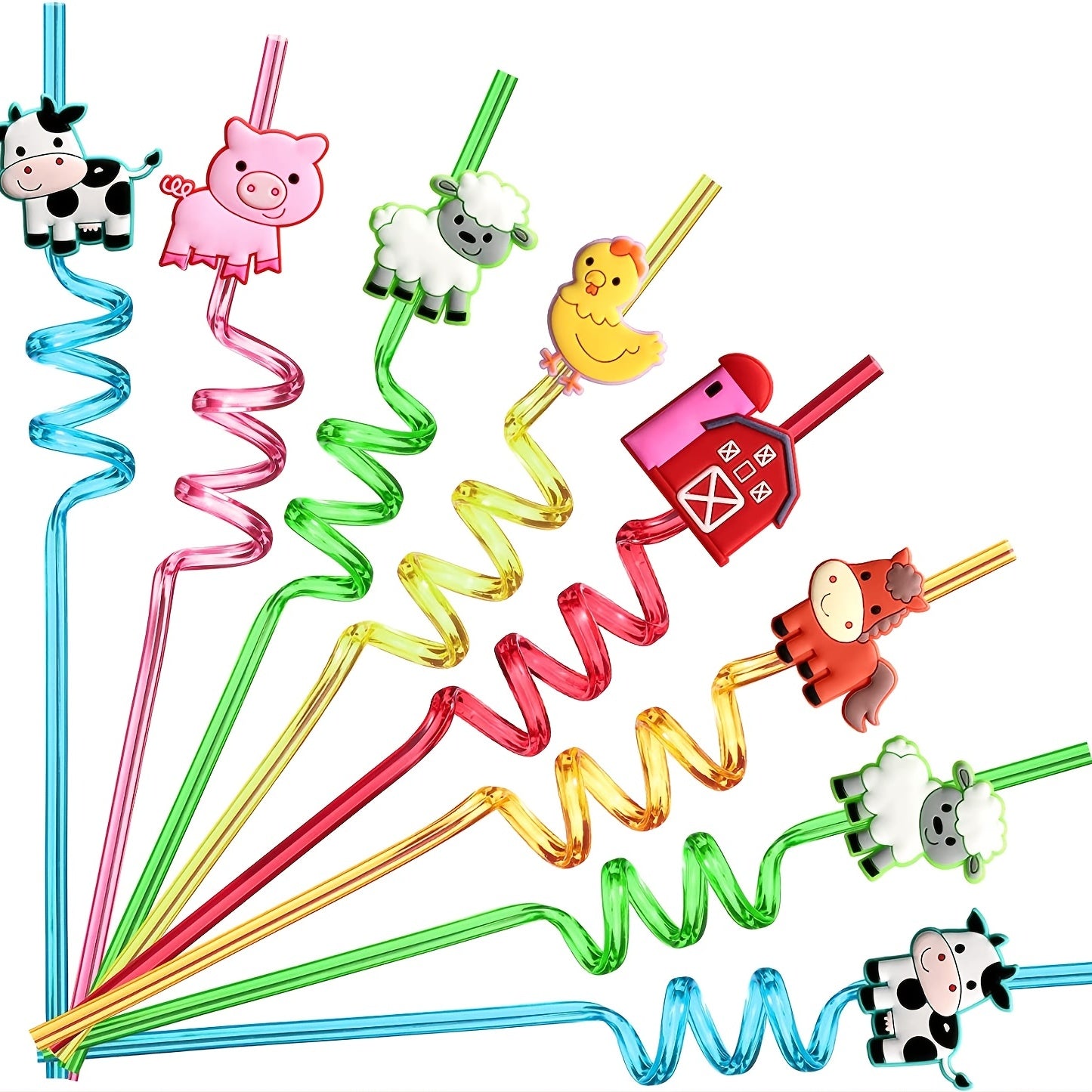 24pcs Farm Animal Plastic Straws & 2 Cleaning Brushes