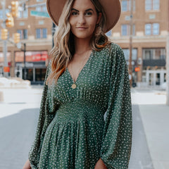 Casual Dress Women's Plus Ditsy Print Lantern Sleeve Dress