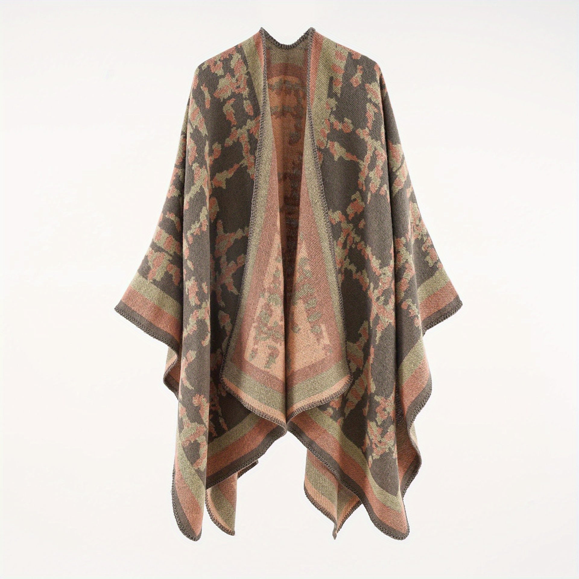 Boho Tie Dye Cashmere Shawl Warm Wrap Windproof Cardigan