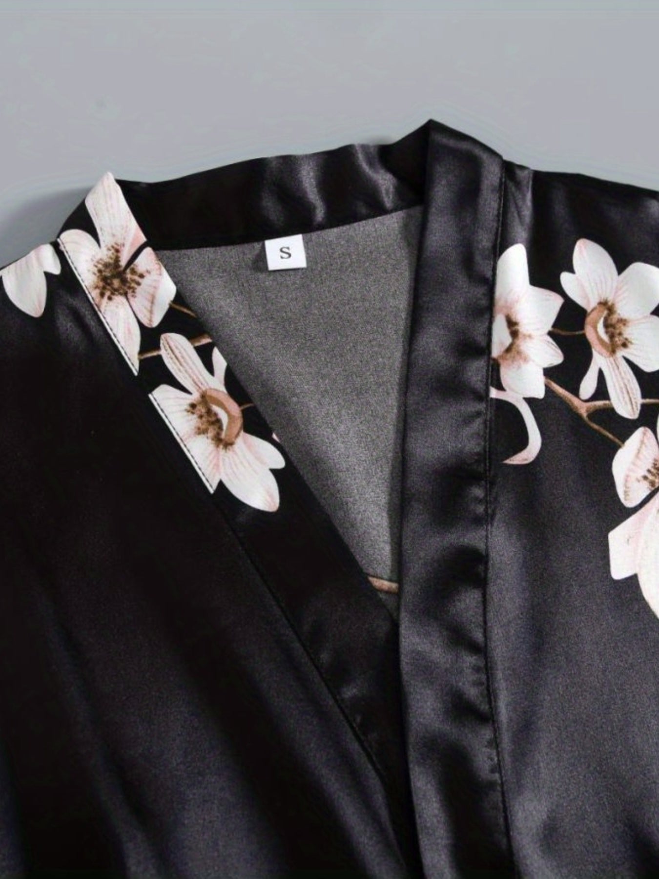 Floral Print Deep V Night Robe with Belt