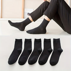 5 Pairs Solid Socks Casual Comfy Mid Tube Socks Women's Stockings & Hosiery