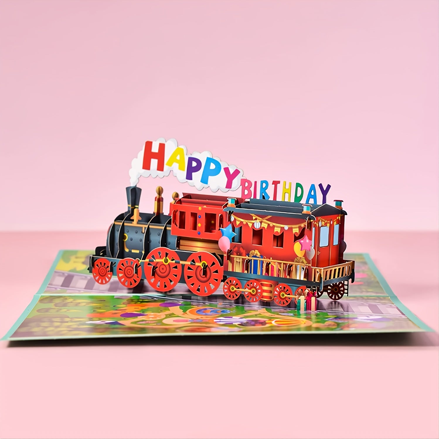 7.9x5.9 Inch Pop Up Happy Birthday Card - 3D Train Postcards