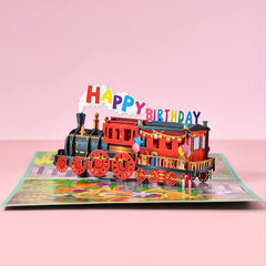 7.9x5.9 Inch Pop Up Happy Birthday Card - 3D Train Postcards