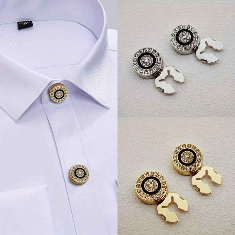 2pcs Rhinestone Button Covers Golden Tone for Men & Women