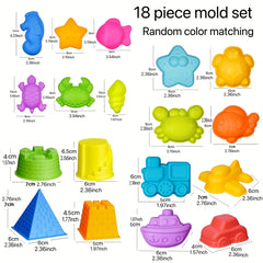 Colorful Beach Toy Set with Sand Molds and Animal Shapes