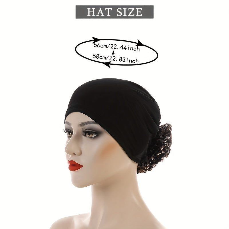Leopard Print Inner Cap Turban Elastic Underscarf Bonnet Women Head Wrap Hijab