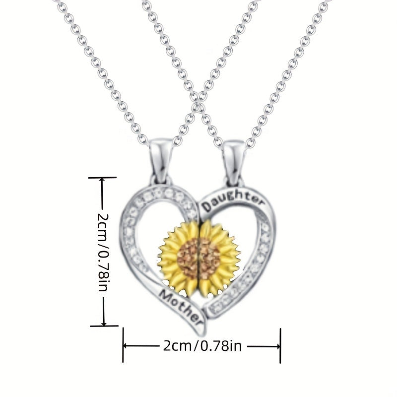 Sunflower Heart Pendant Necklace for Mom and Daughter