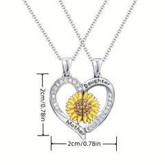 Sunflower Heart Pendant Necklace for Mom and Daughter