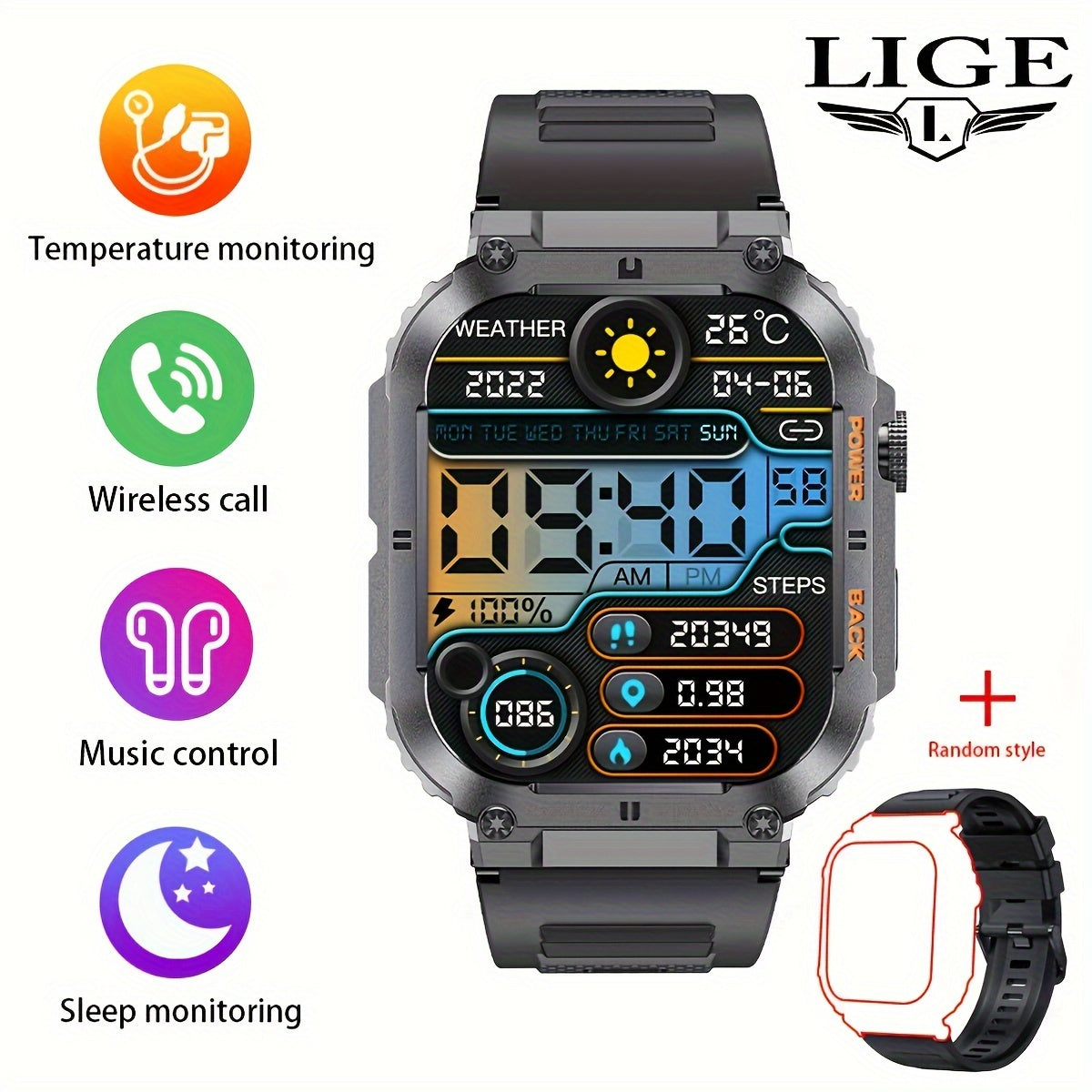 LIGE Smart Watch Full Touch Screen Wireless Call IP67 Waterproof