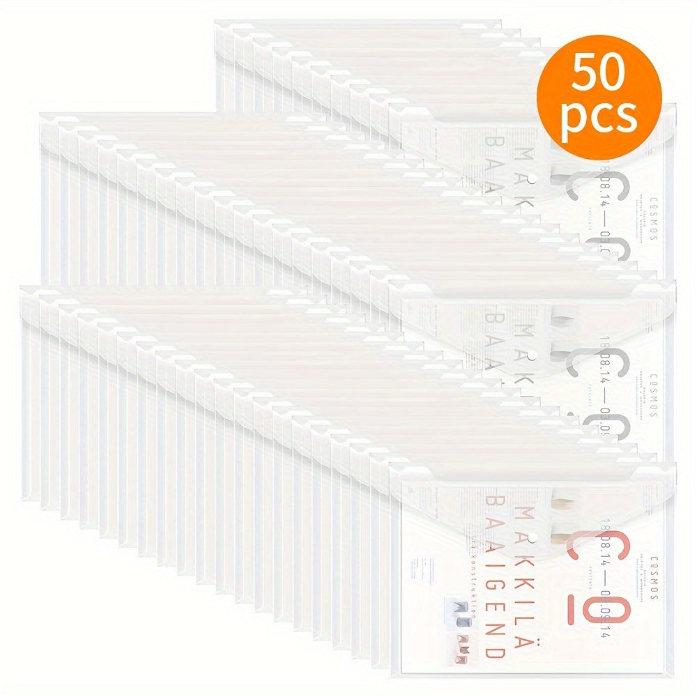 50pcs Clear Plastic Envelopes Button Snap Closure Waterproof File Folder A4 Size